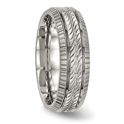 Titanium Polished Grooved And Textured 7mm Band