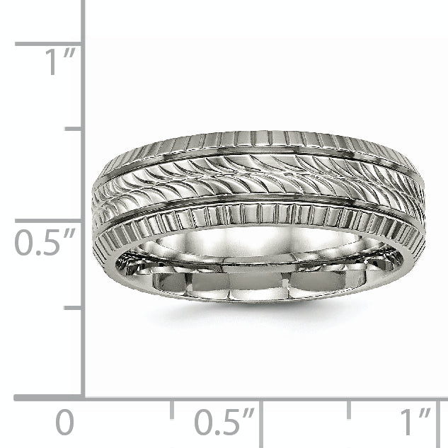Titanium Polished Grooved And Textured 7mm Band
