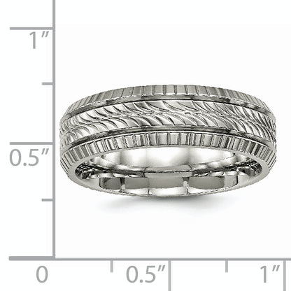 Titanium Polished Grooved And Textured 7mm Band