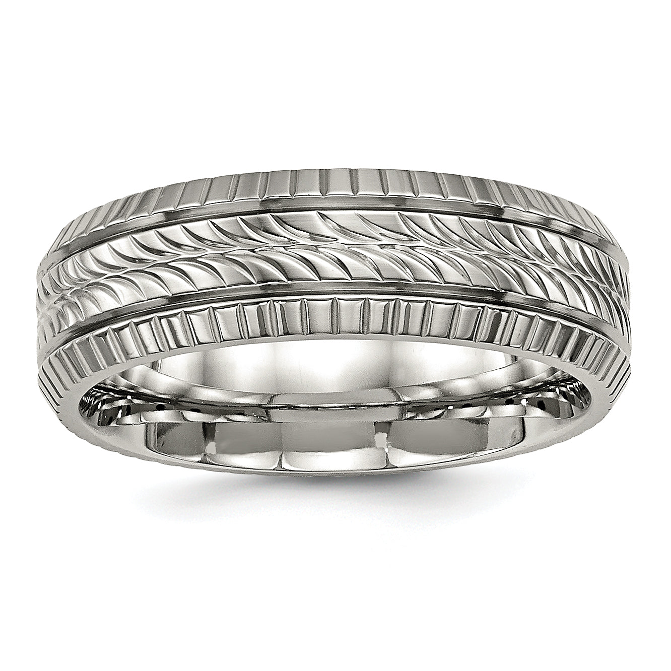 Titanium Polished Grooved And Textured 7mm Band
