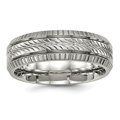 Titanium Polished Grooved And Textured 7mm Band
