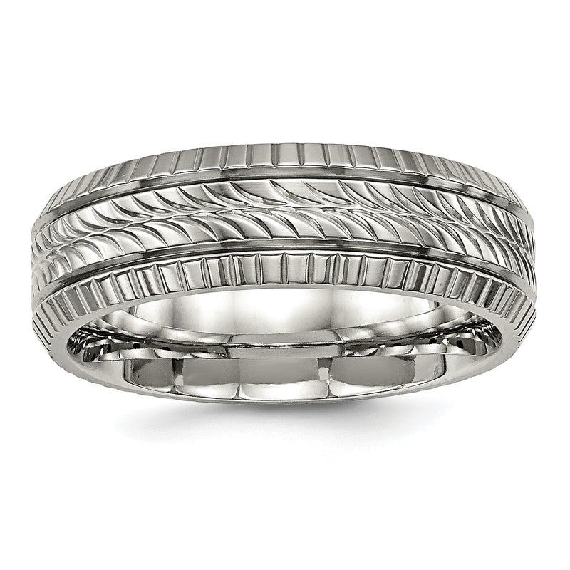 Titanium Polished Grooved And Textured 7mm Band