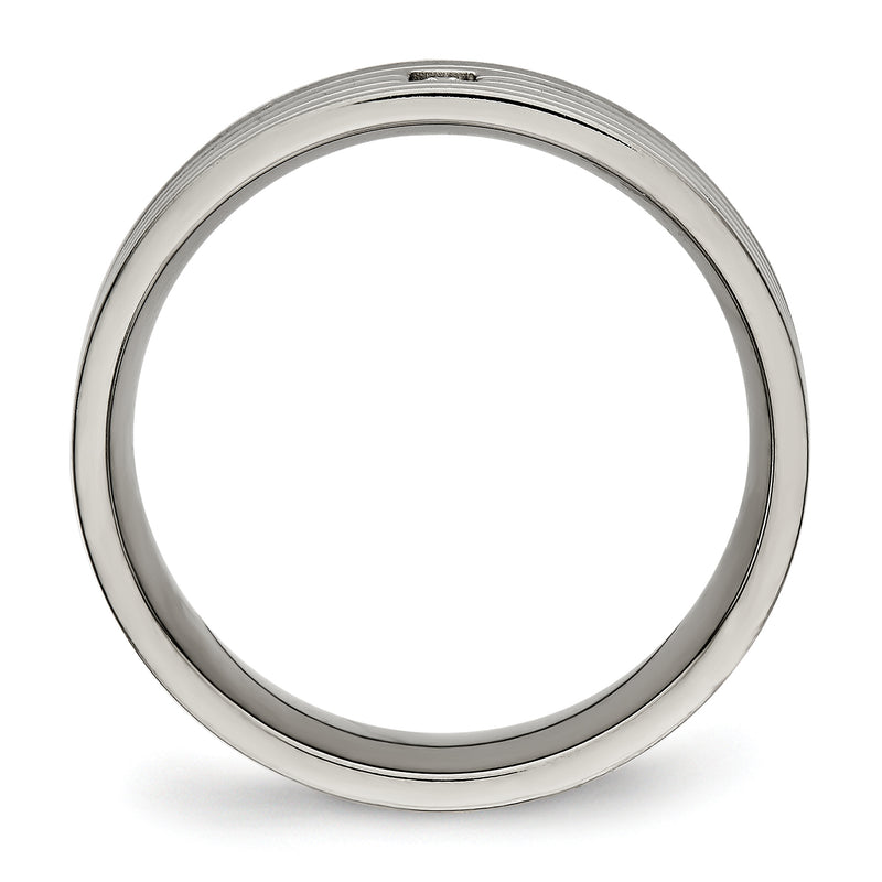 Titanium Polished Cz 5mm Grooved Comfort Fit Band