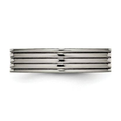 Titanium Polished Cz 5mm Grooved Comfort Fit Band