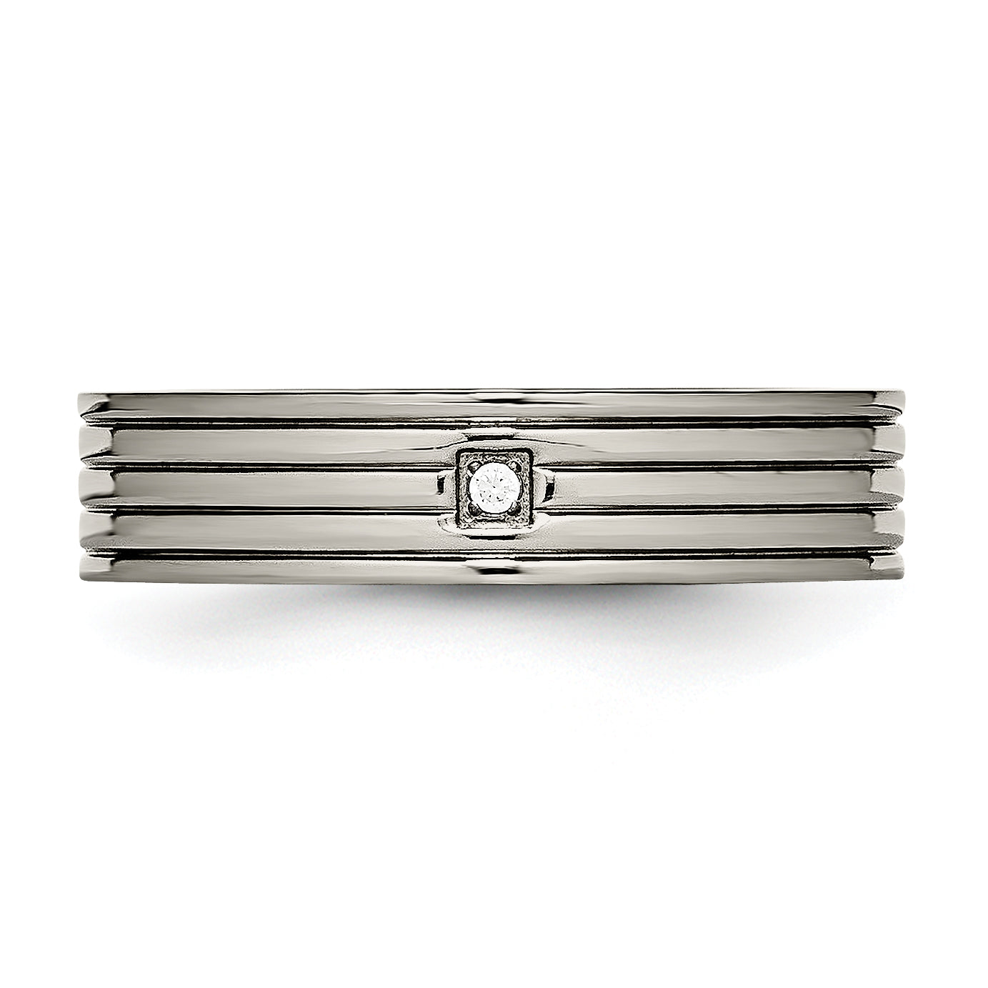 Titanium Polished Cz 5mm Grooved Comfort Fit Band