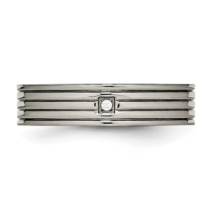 Titanium Polished Cz 5mm Grooved Comfort Fit Band