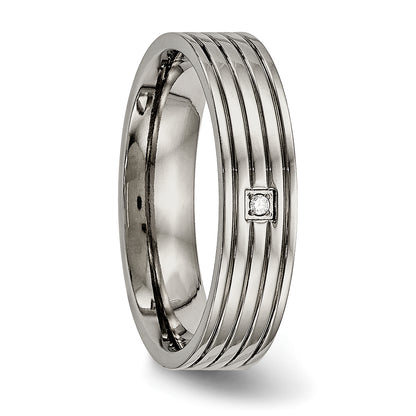 Titanium Polished Cz 5mm Grooved Comfort Fit Band