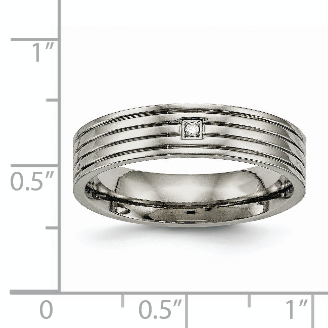 Titanium Polished Cz 5mm Grooved Comfort Fit Band