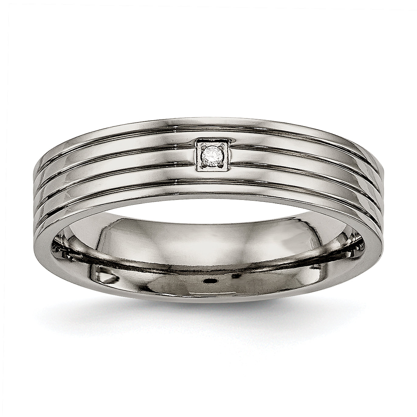 Titanium Polished Cz 5mm Grooved Comfort Fit Band