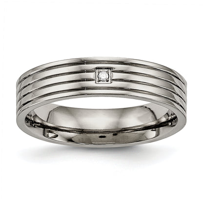 Titanium Polished Cz 5mm Grooved Comfort Fit Band