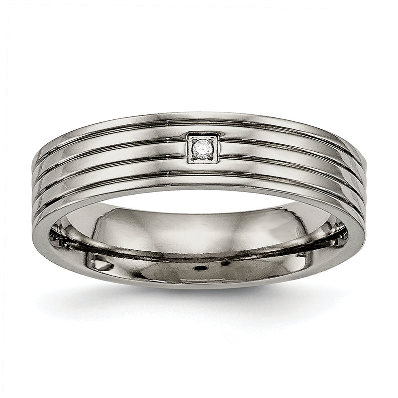 Titanium Polished Cz 5mm Grooved Comfort Fit Band