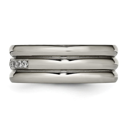 Titanium Polished With Cz 8mm Grooved Band