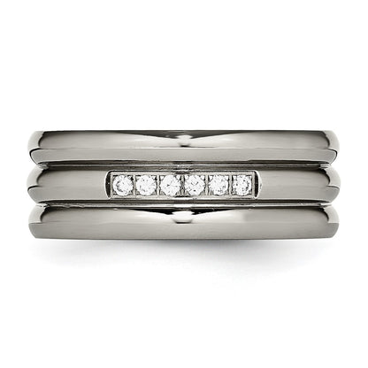 Titanium Polished With Cz 8mm Grooved Band