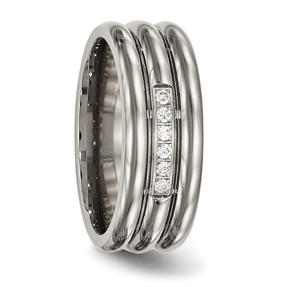 Titanium Polished With Cz 8mm Grooved Band