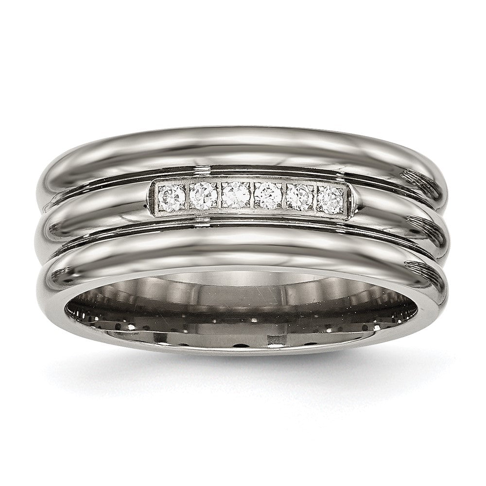 Titanium Polished With Cz 8mm Grooved Band