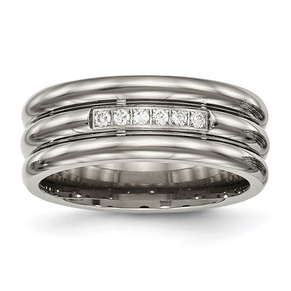 Titanium Polished With Cz 8mm Grooved Band