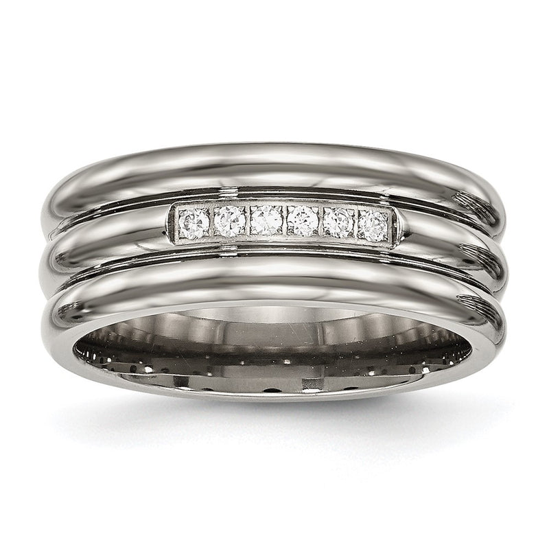 Titanium Polished With Cz 8mm Grooved Band