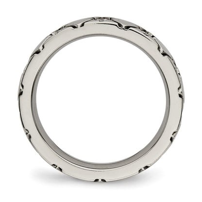 Titanium Polished With Cz Criss Cross 4mm Grooved Band