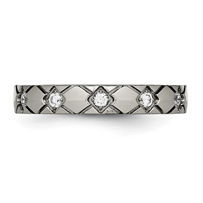 Titanium Polished With Cz Criss Cross 4mm Grooved Band