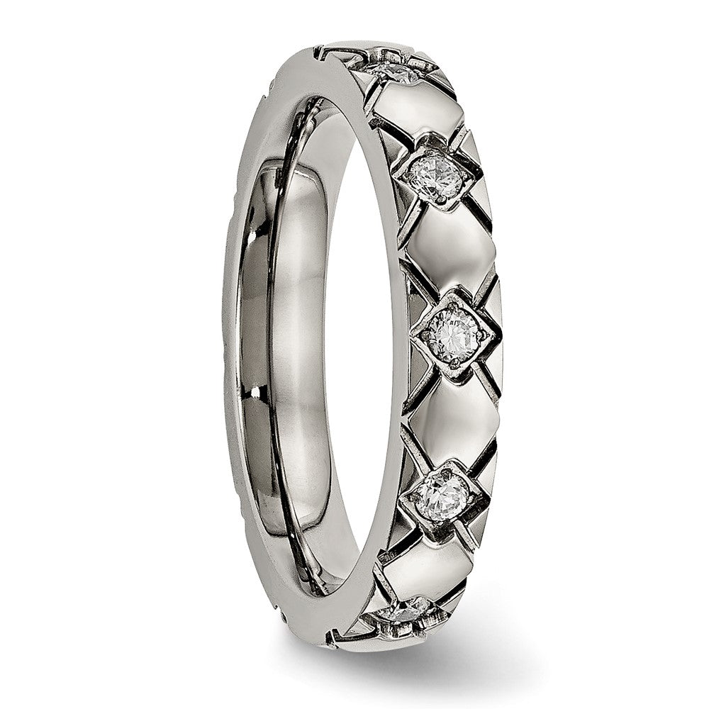 Titanium Polished With Cz Criss Cross 4mm Grooved Band