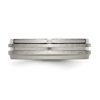Titanium Grooved Ridged Edge 6mm Satin And Polished Band