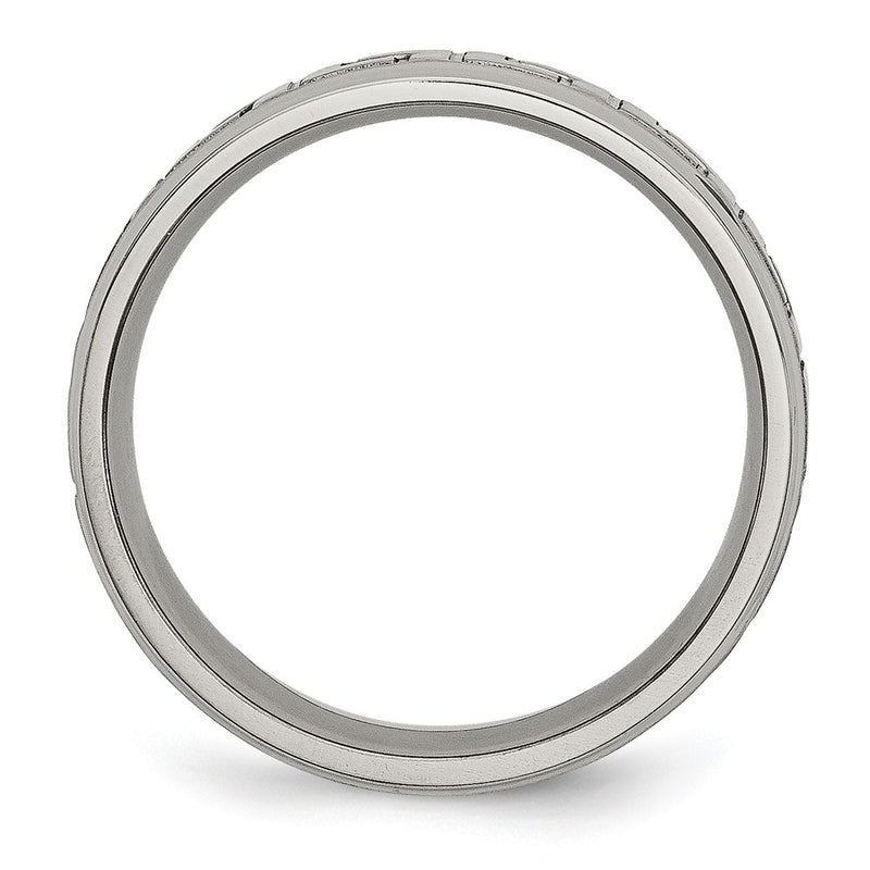Titanium Ridged Edge Greek Key Design 6mm Satin/Polished Band