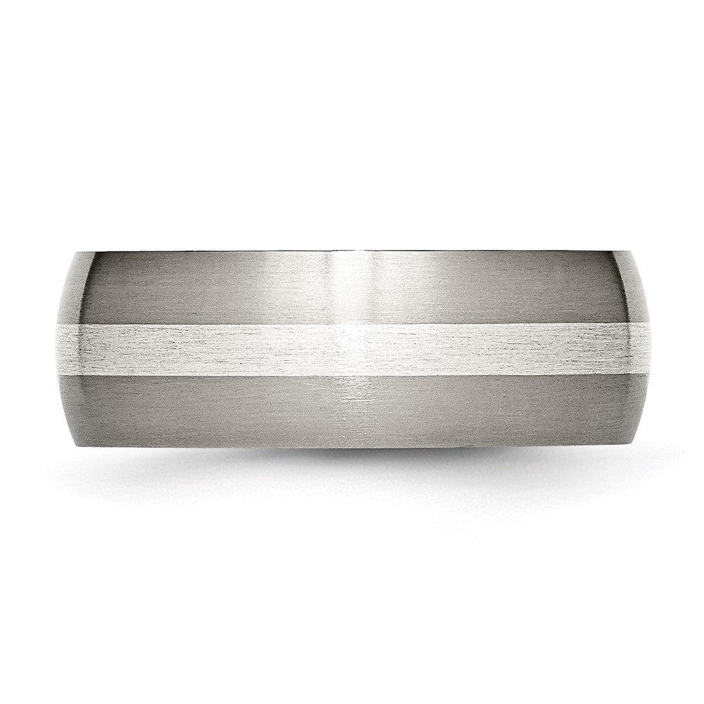 Titanium/Silver Two Tone Titanium Sterling Silver Inlay 8mm Brushed Band