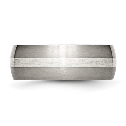 Titanium/Silver Two Tone Titanium Sterling Silver Inlay 8mm Brushed Band