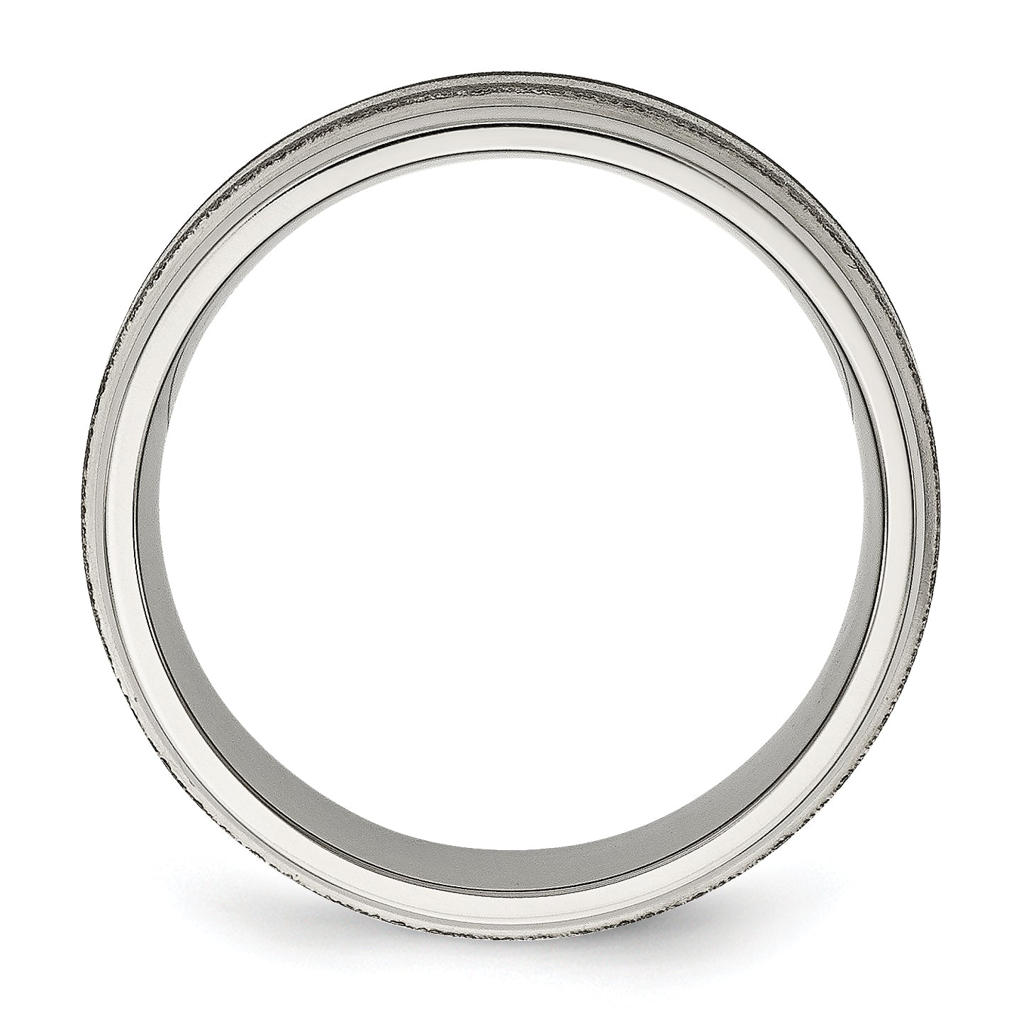 Titanium/Silver Two Tone Titanium Grooved Sterling Inlay 8mm Satin And Polished Band (Size 14.5 Only)