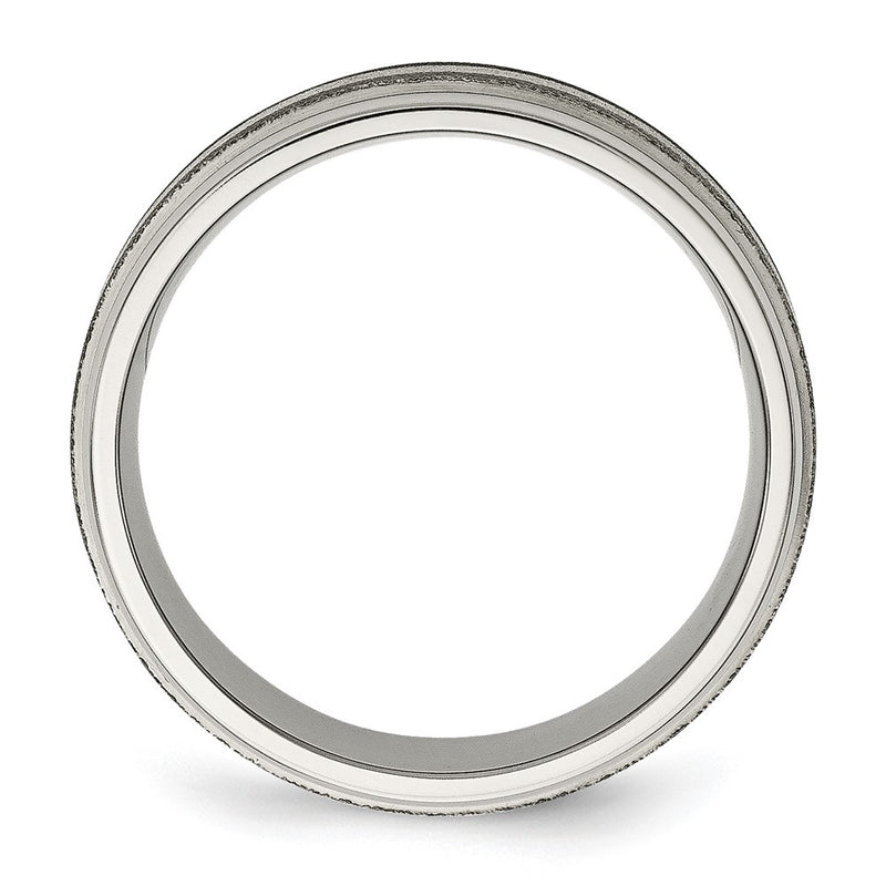 Titanium/Silver Two Tone Titanium Grooved Sterling Inlay 8mm Satin And Polished Band (Size 14.5 Only)