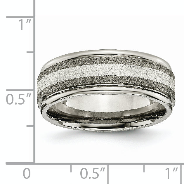 Titanium/Silver Two Tone Titanium Grooved Sterling Inlay 8mm Satin And Polished Band (Size 14.5 Only)