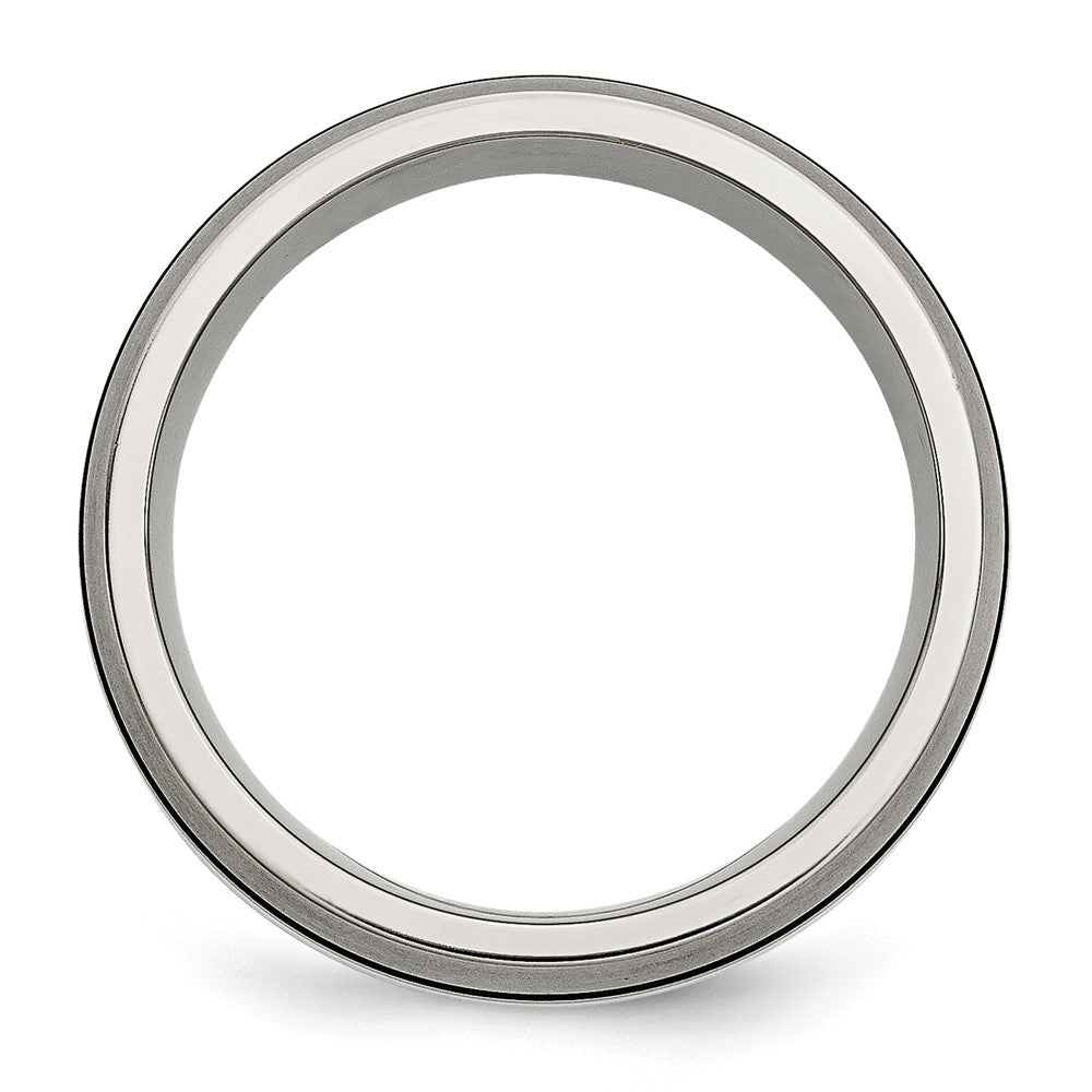 Titanium/Silver Two Tone Titanium Grooved Sterling Silver Inlay 8mm Brushed/Antiqued Band