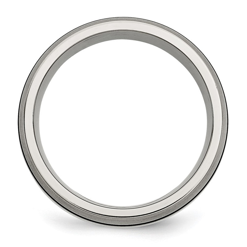 Titanium/Silver Two Tone Titanium Grooved Sterling Silver Inlay 8mm Brushed/Antiqued Band
