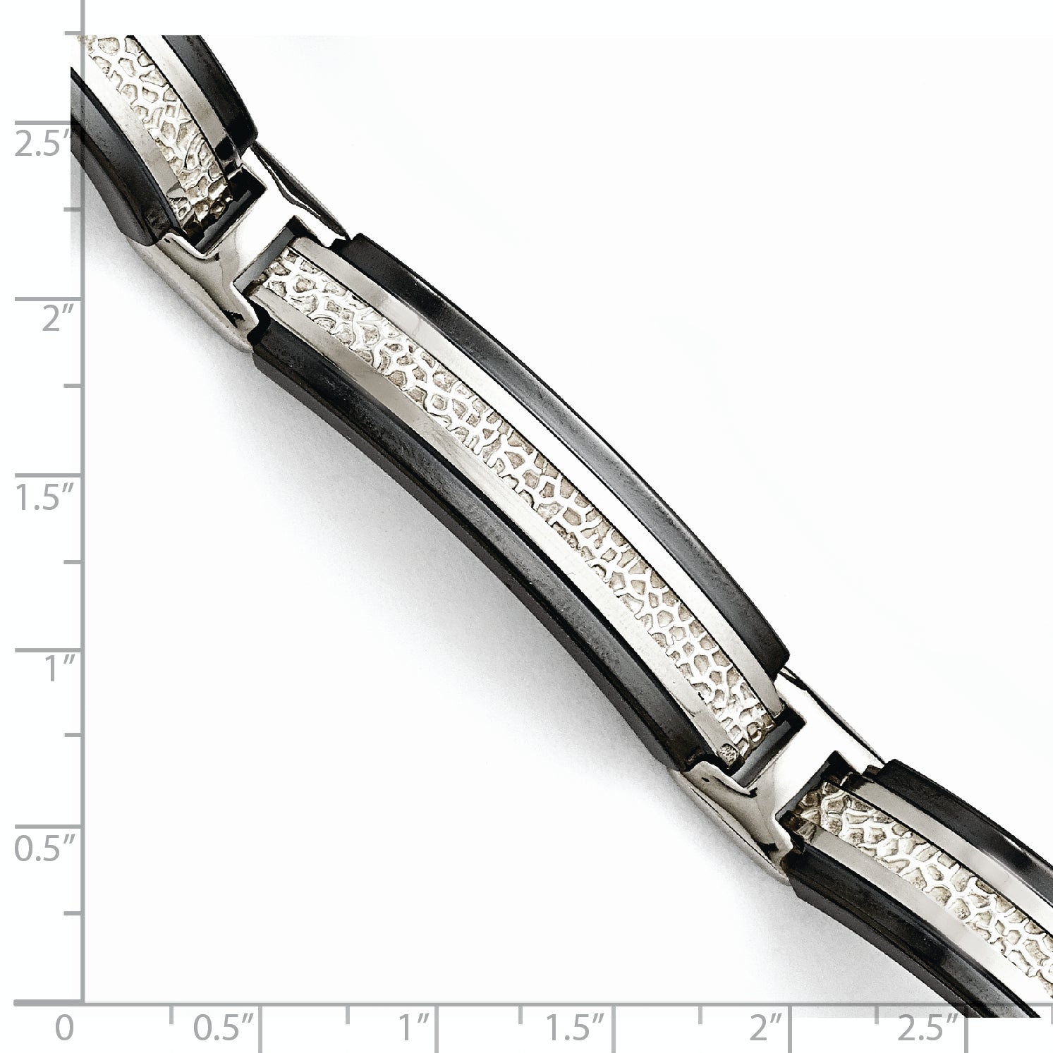 Titanium/Silver Two Tone Titanium Sterling Silver Black Ti Men'S Polished With Textured Center Link Bracelet