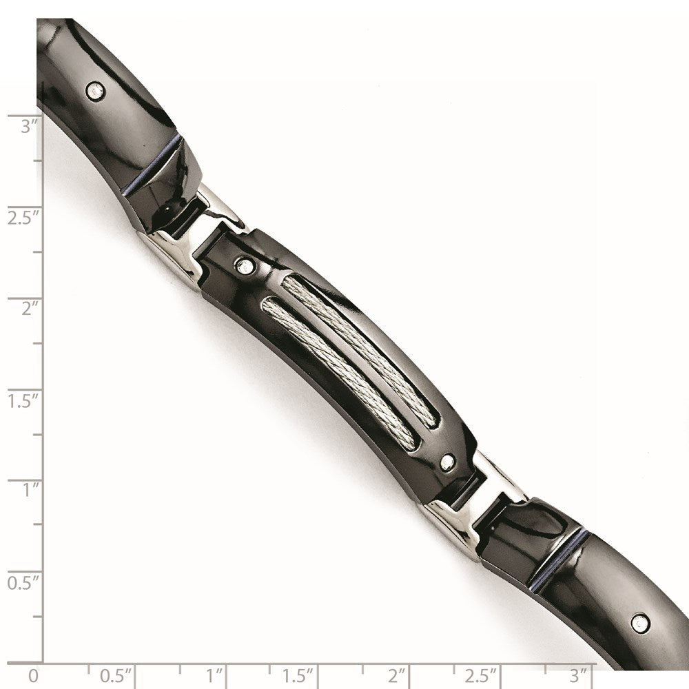 Titanium/Silver Two Tone Titanium Sterling Silver Anodized Black Ti Polished Cable Link Bracelet