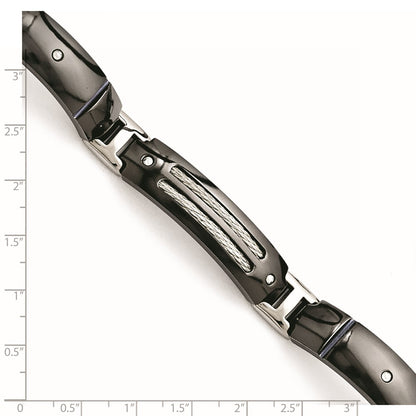 Titanium/Silver Two Tone Titanium Sterling Silver Anodized Black Ti Polished Cable Link Bracelet