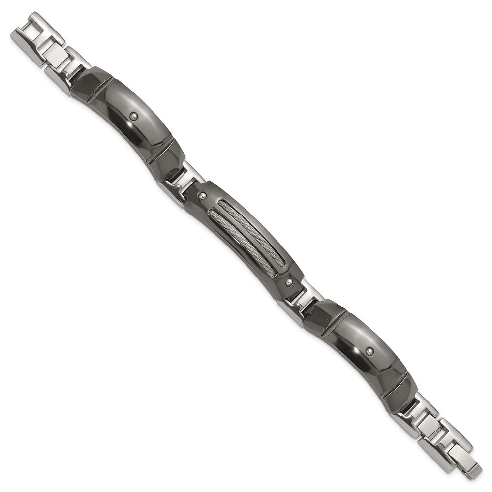Titanium/Silver Two Tone Titanium Sterling Silver Anodized Black Ti Polished Cable Link Bracelet