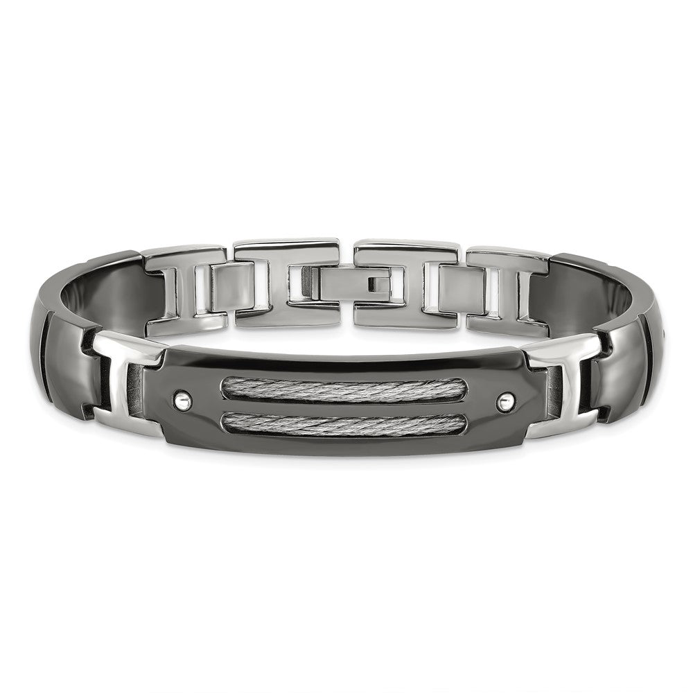 Titanium/Silver Two Tone Titanium Sterling Silver Anodized Black Ti Polished Cable Link Bracelet
