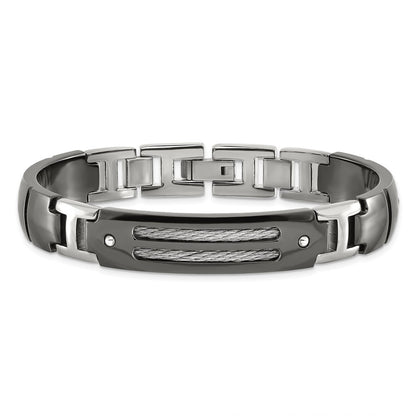 Titanium/Silver Two Tone Titanium Sterling Silver Anodized Black Ti Polished Cable Link Bracelet
