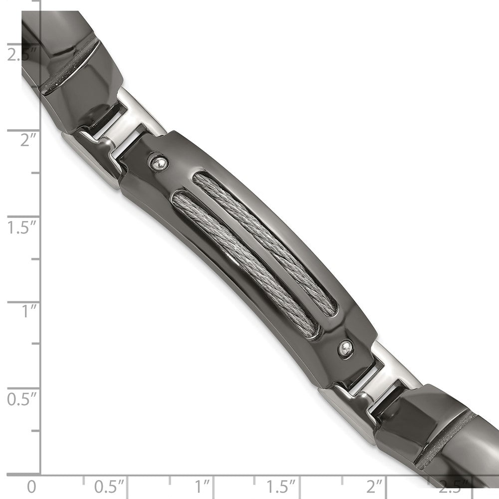 Titanium/Silver Two Tone Titanium Sterling Silver Anodized Black Ti Polished Cable Link Bracelet