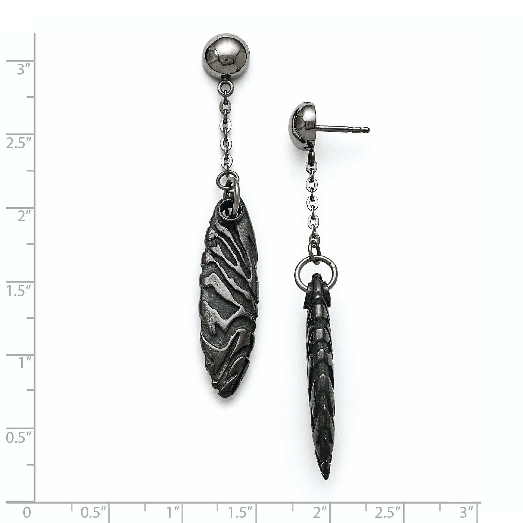 Titanium/Silver Two Tone Titanium/Ster.Sil Black Ti Polished Etched Post Dangle Earrings