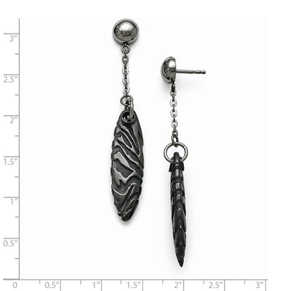 Titanium/Silver Two Tone Titanium/Ster.Sil Black Ti Polished Etched Post Dangle Earrings