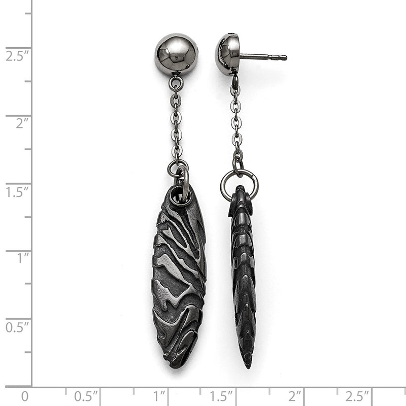 Titanium/Silver Two Tone Titanium/Ster.Sil Black Ti Polished Etched Post Dangle Earrings