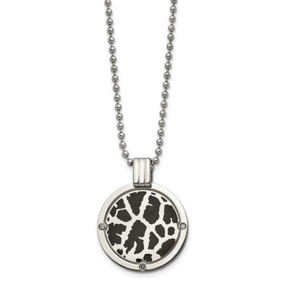 Titanium Polished Black Enamel With 1/20Ct. Diamond 24In Necklace