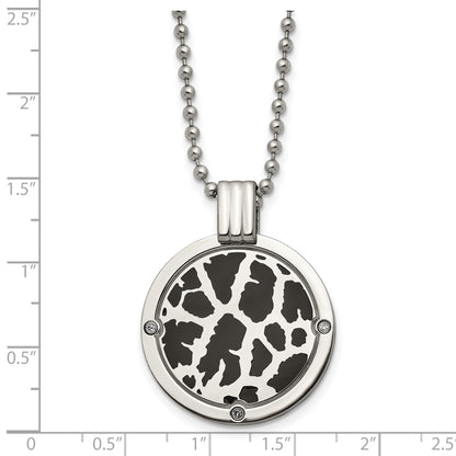 Titanium Polished Black Enamel With 1/20Ct. Diamond 24In Necklace