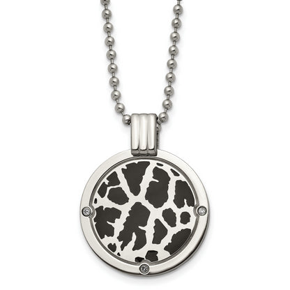 Titanium Polished Black Enamel With 1/20Ct. Diamond 24In Necklace