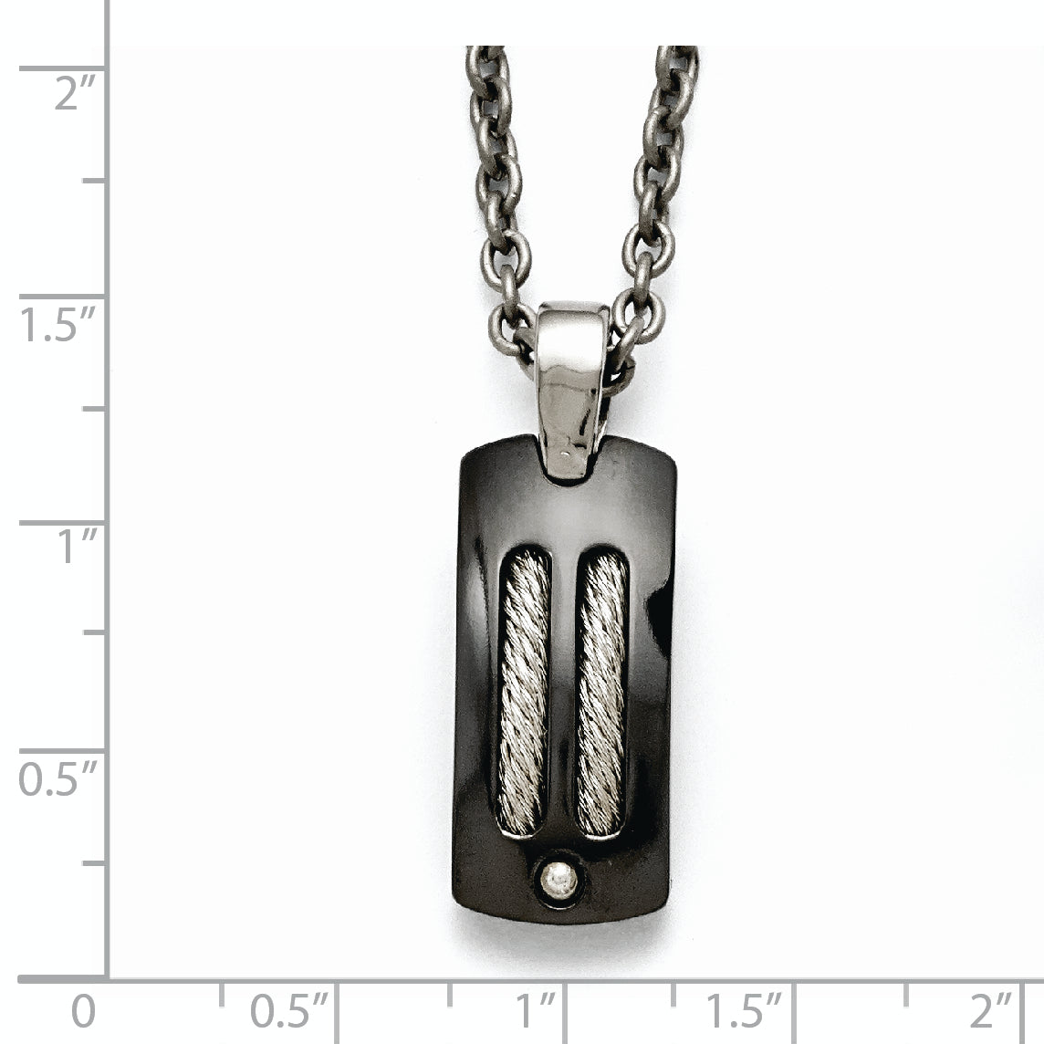 Titanium/Silver Two Tone Titanium/Ster.Sil Black Ti Polished Cable Inlay Dog Tag Necklace