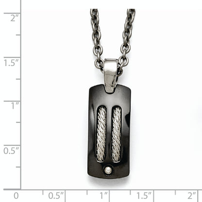 Titanium/Silver Two Tone Titanium/Ster.Sil Black Ti Polished Cable Inlay Dog Tag Necklace