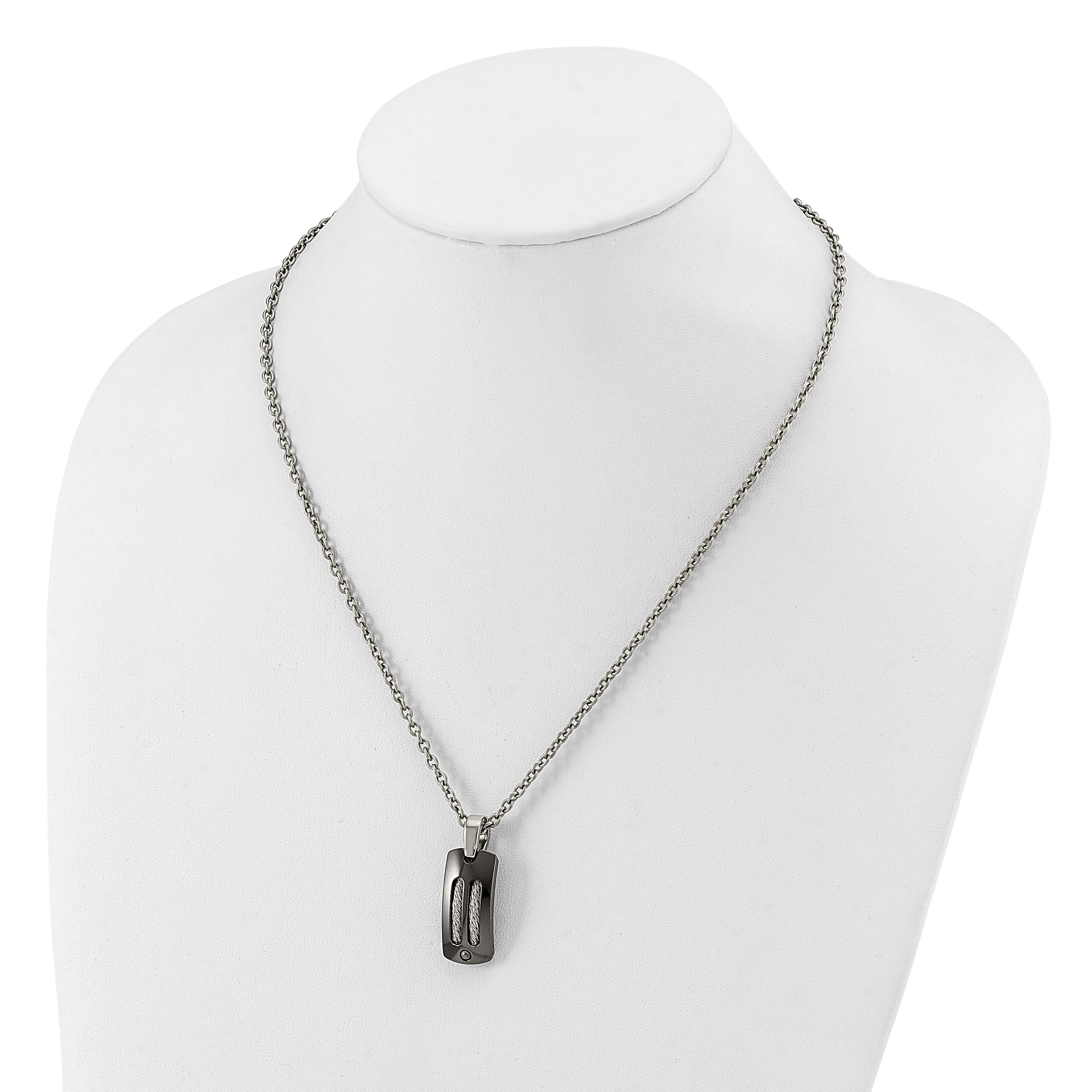 Titanium/Silver Two Tone Titanium/Ster.Sil Black Ti Polished Cable Inlay Dog Tag Necklace