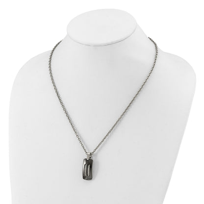 Titanium/Silver Two Tone Titanium/Ster.Sil Black Ti Polished Cable Inlay Dog Tag Necklace